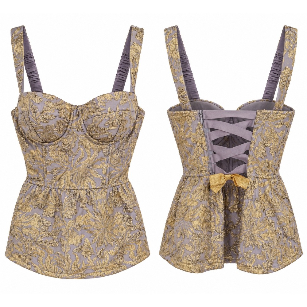 Victoria's Secret Designer Collection Gold Floral Jacquard Peplum Bustier 34B
